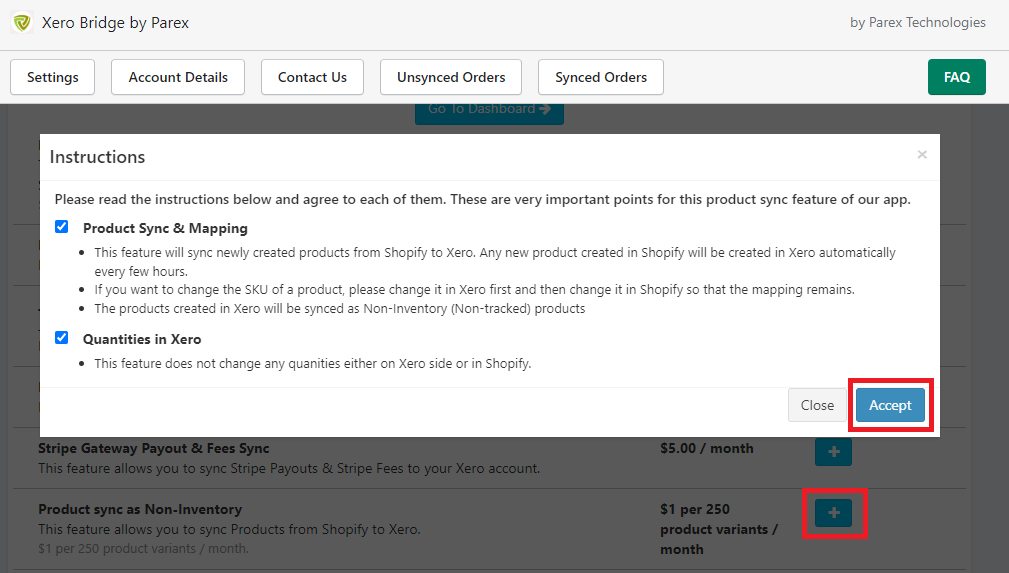 "Product sync as non inventory" feature by Xero bridge app.